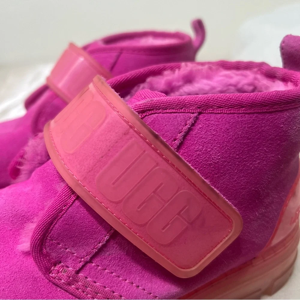 UGG Neumel Clear Chukka Boot Hot Pink Suede Wool Shearling Lined Size 8 - Picture 3 of 16